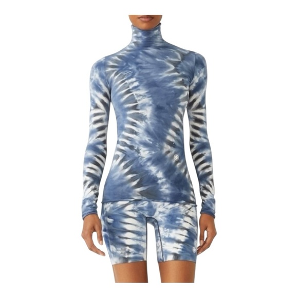Tory Burch Sport Tissue-Seamless Long Sleeve‎ Shibori Navy Black Tie-Dye Top L - Picture 8 of 10